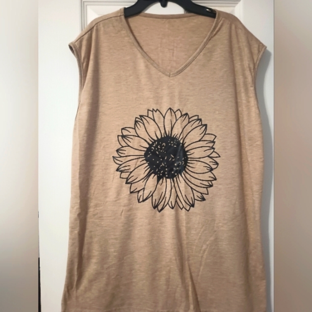 Sunflower Print Tan Top